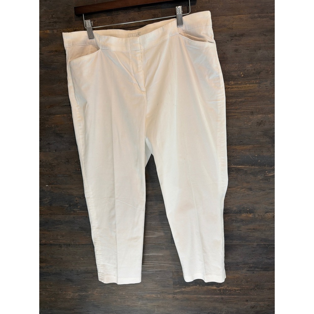 J. Jill Pure Jill Womens White Cotton Blend Cropped Straight Leg Pants Size 14